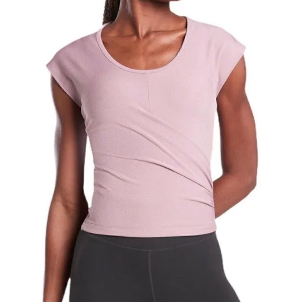 Athleta Bayview Tee Crop Powervita Fabric Buttery Soft Women Small Flora Mauve‎